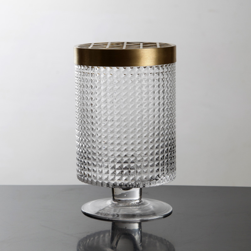FV-02/Artificially blown high-pot transparent glass vase, brass mesh cover, flower arrangement